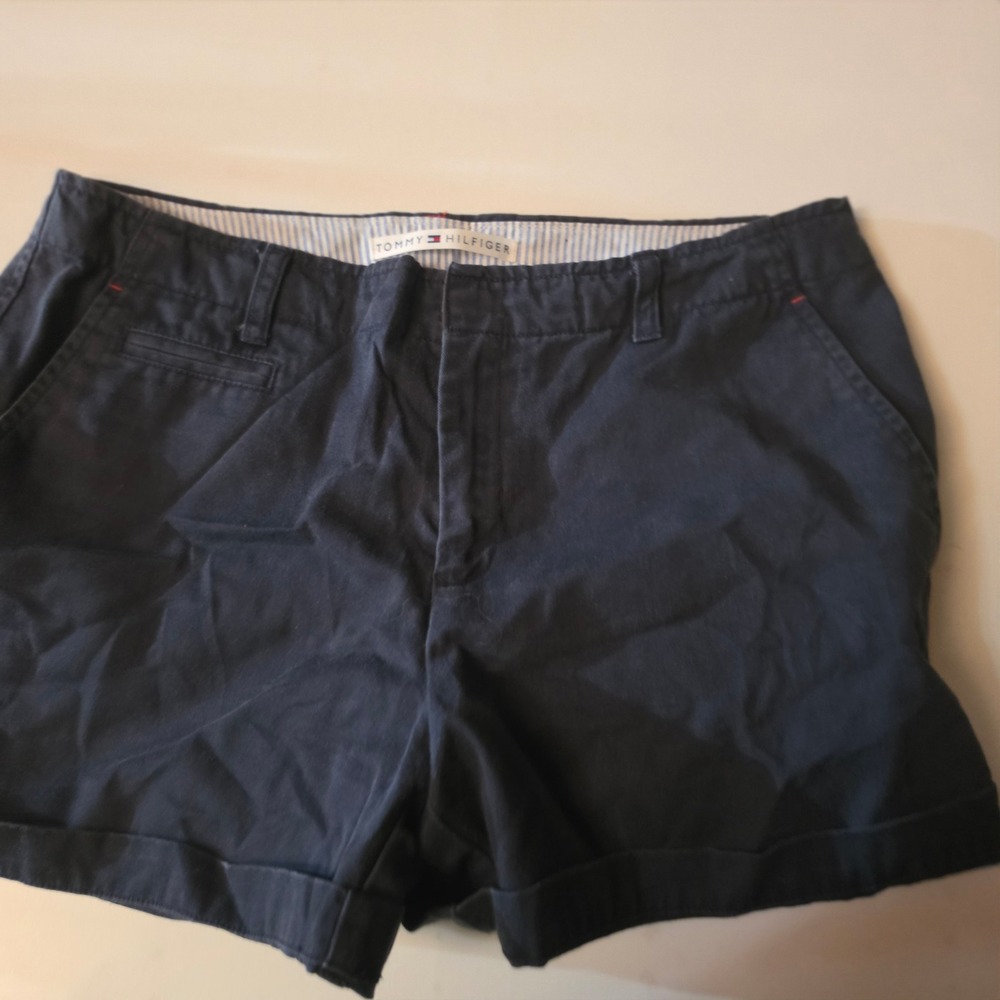 Tommy Hilfiger Womens Navy Blue Chino Shorts Size 6 Cuffed Preppy Classic